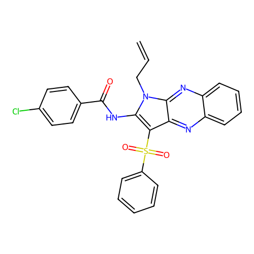 N-(1-allyl-3-(phenylsulfonyl)-1H-pyrrolo[2,3-b]quinoxalin-2-yl)-4-chlorobenzamide structure