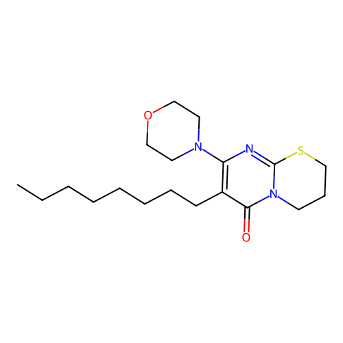 8-(morpholin-4-yl)-7-octyl-3,4-dihydro-2H,6H-pyrimido[2,1-b][1,3]thiazin-6-one structure
