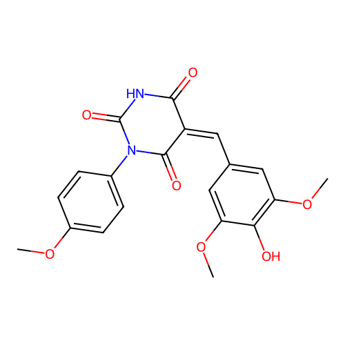 (5Z)-5-(4-hydroxy-3,5-dimethoxybenzylidene)-1-(4-methoxyphenyl)pyrimidine-2,4,6(1H,3H,5H)-trione structure