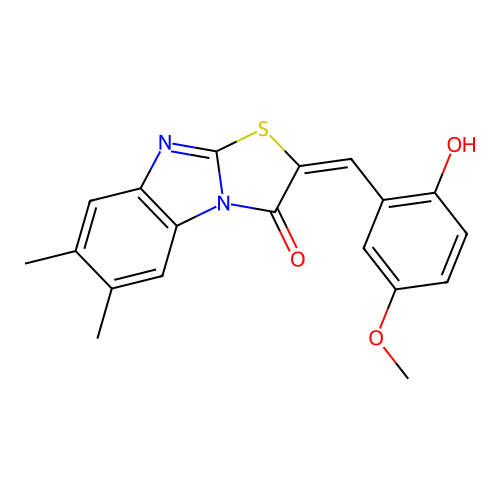 (E)-2-(2-hydroxy-5-methoxybenzylidene)-6,7-dimethylbenzo[4,5]imidazo[2,1-b]thiazol-3(2H)-one structure