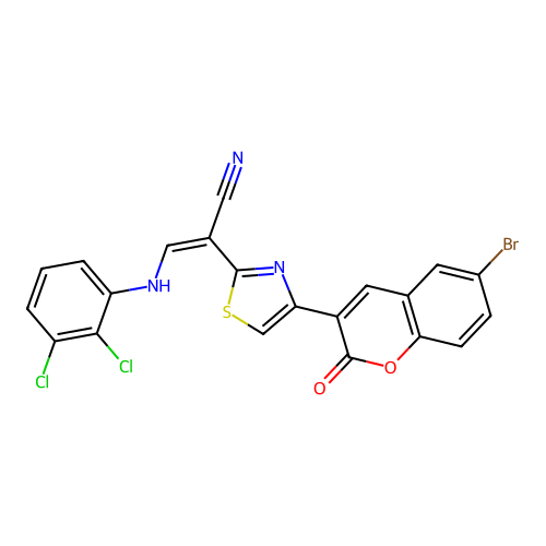 (2Z)-2-[4-(6-bromo-2-oxo-2H-chromen-3-yl)-1,3-thiazol-2-yl]-3-[(2,3-dichlorophenyl)amino]prop-2-enenitrile structure