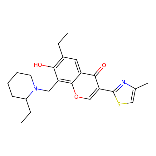 6-ethyl-8-((2-ethylpiperidin-1-yl)methyl)-7-hydroxy-3-(4-methylthiazol-2-yl)-4H-chromen-4-one structure