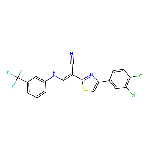 (2E)-2-[4-(3,4-dichlorophenyl)-1,3-thiazol-2-yl]-3-{[3-(trifluoromethyl)phenyl]amino}prop-2-enenitrile structure