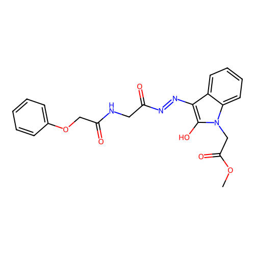 Methyl 2-[2-oxo-3-[[2-[(2-phenoxyacetyl)amino]acetyl]hydrazinylidene]indol-1-yl]acetate structure