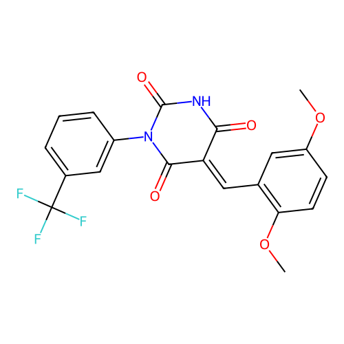 (E)-5-(2,5-dimethoxybenzylidene)-1-(3-(trifluoromethyl)phenyl)pyrimidine-2,4,6(1H,3H,5H)-trione structure
