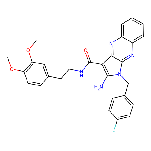 2-amino-N-(3,4-dimethoxyphenethyl)-1-(4-fluorobenzyl)-1H-pyrrolo[2,3-b]quinoxaline-3-carboxamide structure