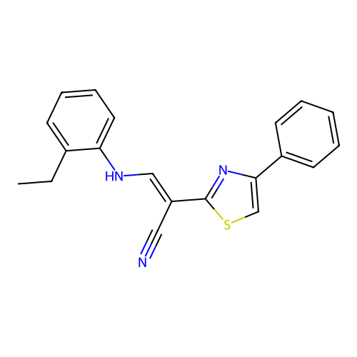 (2E)-3-[(2-ethylphenyl)amino]-2-(4-phenyl-1,3-thiazol-2-yl)prop-2-enenitrile structure