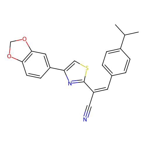 (Z)-2-(4-(benzo[d][1,3]dioxol-5-yl)thiazol-2-yl)-3-(4-isopropylphenyl)acrylonitrile structure
