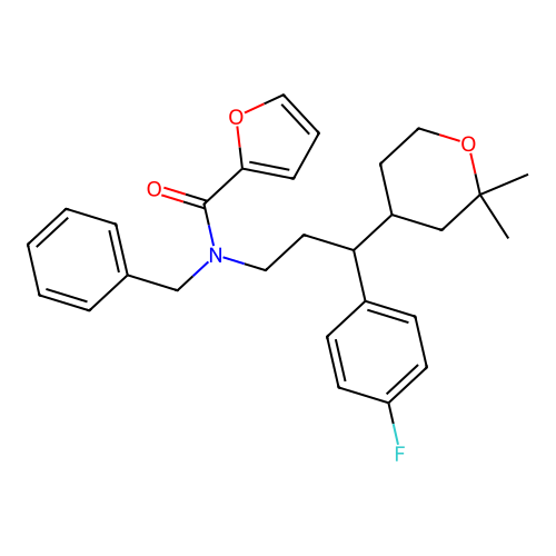 N-benzyl-N-[3-(2,2-dimethyloxan-4-yl)-3-(4-fluorophenyl)propyl]furan-2-carboxamide structure