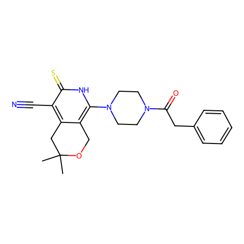 3,3-dimethyl-8-[4-(2-phenylacetyl)piperazin-1-yl]-6-sulfanylidene-4,7-dihydro-1H-pyrano[3,4-c]pyridine-5-carbonitrile structure