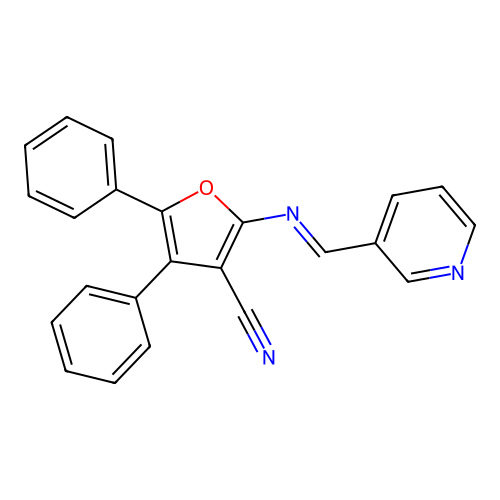 4,5-diphenyl-2-{[(E)-pyridin-3-ylmethylidene]amino}furan-3-carbonitrile structure