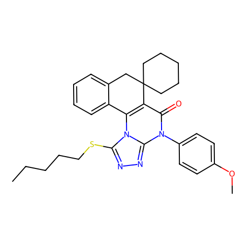 4-(4-methoxyphenyl)-1-(pentylsulfanyl)-4H-spiro[benzo[h][1,2,4]triazolo[4,3-a]quinazoline-6,1'-cyclohexan]-5(7H)-one structure