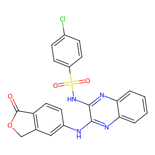 4-chloro-N-[3-[(1-oxo-3H-2-benzofuran-5-yl)amino]quinoxalin-2-yl]benzenesulfonamide structure
