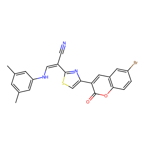 (2Z)-2-[4-(6-bromo-2-oxo-2H-chromen-3-yl)-1,3-thiazol-2-yl]-3-[(3,5-dimethylphenyl)amino]prop-2-enenitrile structure