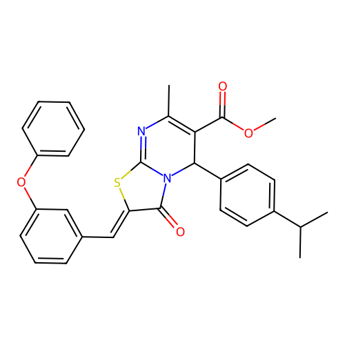 (Z)-methyl 5-(4-isopropylphenyl)-7-methyl-3-oxo-2-(3-phenoxybenzylidene)-3,5-dihydro-2H-thiazolo[3,2-a]pyrimidine-6-carboxylate structure