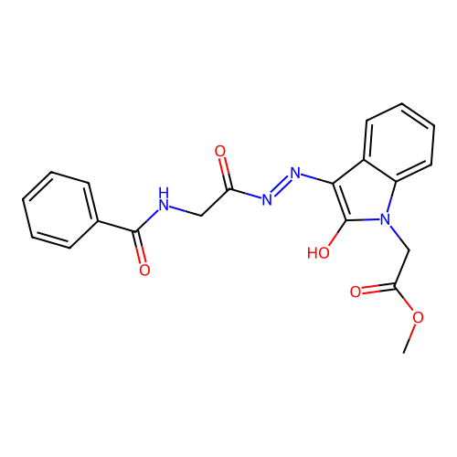 methyl 2-(3-(2-(2-benzamidoacetyl)hydrazono)-2-oxoindolin-1-yl)acetate structure