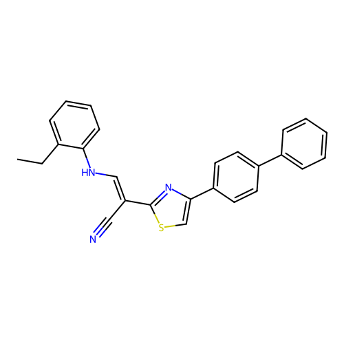 (2E)-2-[4-(biphenyl-4-yl)-1,3-thiazol-2-yl]-3-[(2-ethylphenyl)amino]prop-2-enenitrile structure