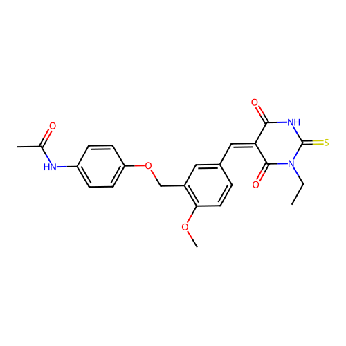 (Z)-N-(4-((5-((1-ethyl-4,6-dioxo-2-thioxotetrahydropyrimidin-5(2H)-ylidene)methyl)-2-methoxybenzyl)oxy)phenyl)acetamide structure