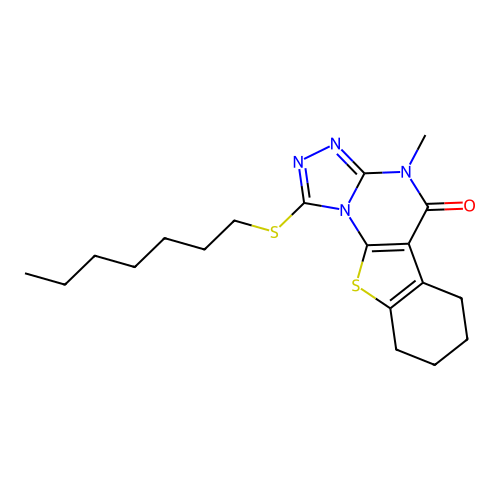 1-(heptylsulfanyl)-4-methyl-6,7,8,9-tetrahydro[1]benzothieno[3,2-e][1,2,4]triazolo[4,3-a]pyrimidin-5(4H)-one structure