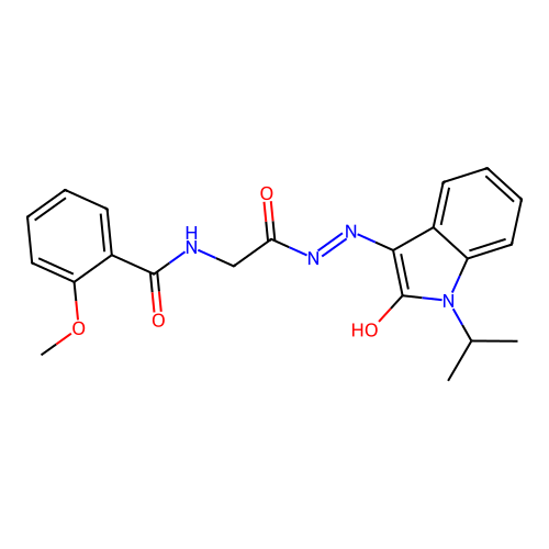 (E)-N-(2-(2-(1-isopropyl-2-oxoindolin-3-ylidene)hydrazinyl)-2-oxoethyl)-2-methoxybenzamide structure