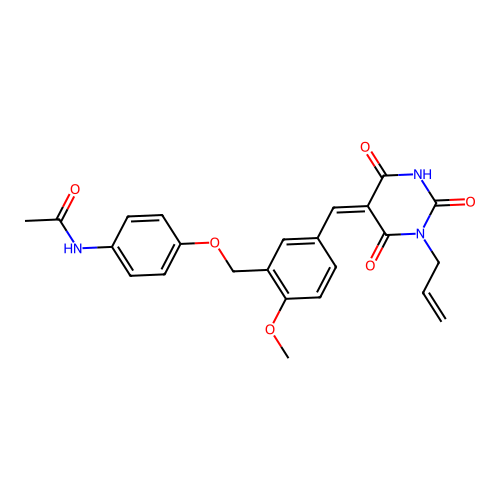 (Z)-N-(4-((5-((1-allyl-2,4,6-trioxotetrahydropyrimidin-5(2H)-ylidene)methyl)-2-methoxybenzyl)oxy)phenyl)acetamide structure