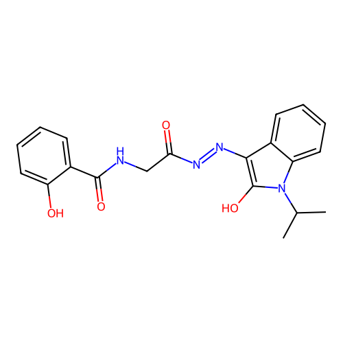 2-hydroxy-N-[2-oxo-2-[2-(2-oxo-1-propan-2-ylindol-3-ylidene)hydrazinyl]ethyl]benzamide structure