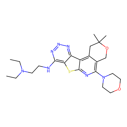 N'-[2,2-dimethyl-5-(morpholin-4-yl)-1,4-dihydro-2H-pyrano[4'',3'':4',5']pyrido[3',2':4,5]thieno[3,2-d][1,2,3]triazin-8-yl]-N,N-diethylethane-1,2-diamine structure