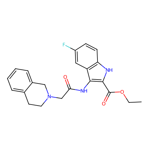 Ethyl 3-[[2-(3,4-dihydro-1H-isoquinolin-2-yl)acetyl]amino]-5-fluoro-1H-indole-2-carboxylate structure