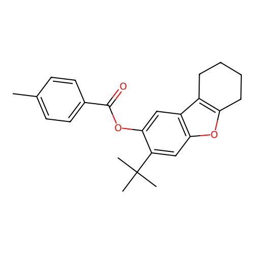 3-Tert-butyl-6,7,8,9-tetrahydrodibenzo[b,d]furan-2-yl 4-methylbenzoate structure