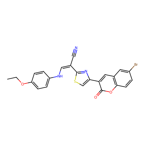 (2Z)-2-[4-(6-bromo-2-oxo-2H-chromen-3-yl)-1,3-thiazol-2-yl]-3-[(4-ethoxyphenyl)amino]prop-2-enenitrile structure