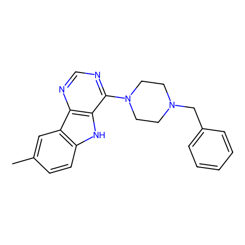 4-(4-benzylpiperazin-1-yl)-8-methyl-5H-pyrimido[5,4-b]indole structure