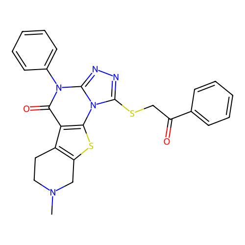 8-methyl-1-((2-oxo-2-phenylethyl)thio)-4-phenyl-6,7,8,9-tetrahydropyrido[4',3':4,5]thieno[3,2-e][1,2,4]triazolo[4,3-a]pyrimidin-5(4H)-one structure