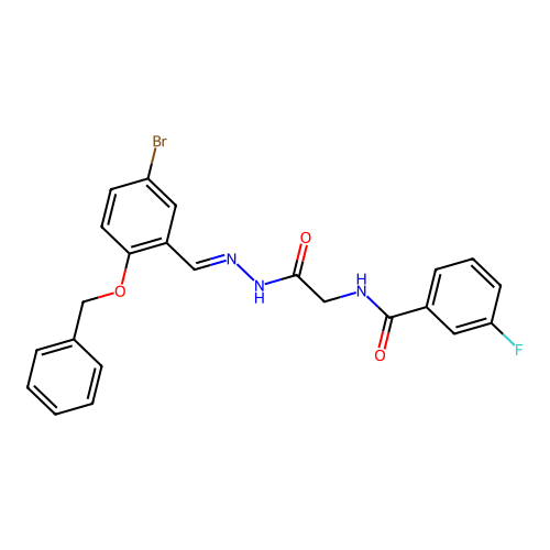 (E)-N-(2-(2-(2-(benzyloxy)-5-bromobenzylidene)hydrazinyl)-2-oxoethyl)-3-fluorobenzamide structure