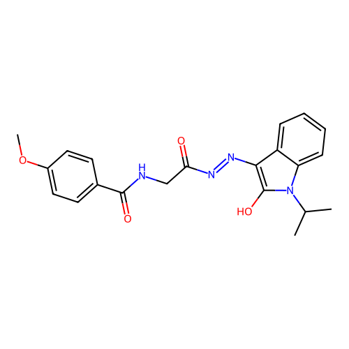 (E)-N-(2-(2-(1-isopropyl-2-oxoindolin-3-ylidene)hydrazinyl)-2-oxoethyl)-4-methoxybenzamide structure
