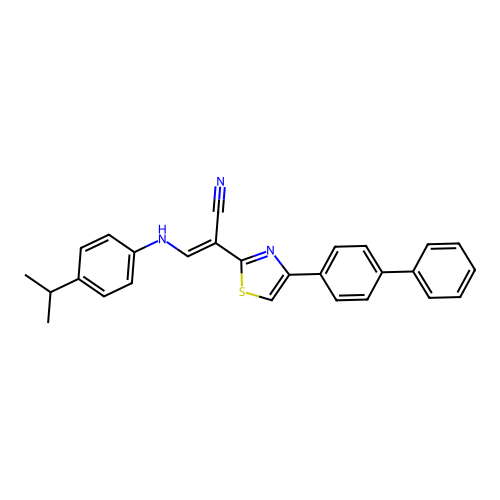 (E)-2-(4-([1,1'-biphenyl]-4-yl)thiazol-2-yl)-3-((4-isopropylphenyl)amino)acrylonitrile structure