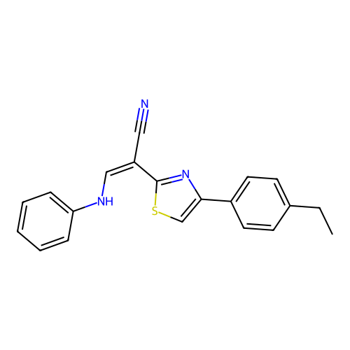 (2Z)-2-[4-(4-ethylphenyl)-1,3-thiazol-2-yl]-3-(phenylamino)prop-2-enenitrile structure