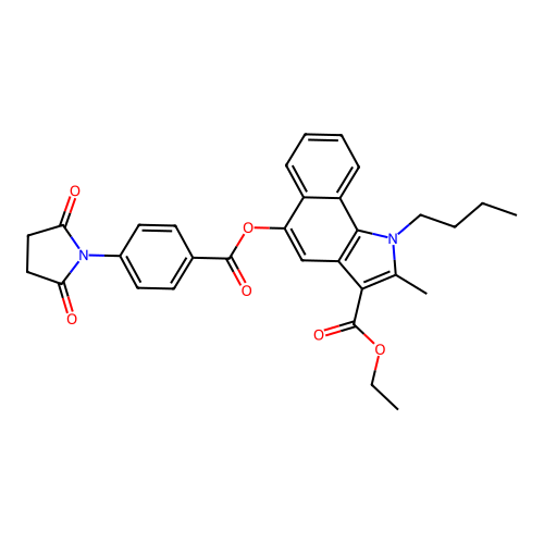 1-butyl-3-(ethoxycarbonyl)-2-methylbenzo[g]indol-5-yl 4-(2,5-dioxoazolidinyl)b enzoate structure