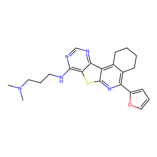 N'-[5-(furan-2-yl)-1,2,3,4-tetrahydropyrimido[4',5':4,5]thieno[2,3-c]isoquinolin-8-yl]-N,N-dimethylpropane-1,3-diamine structure