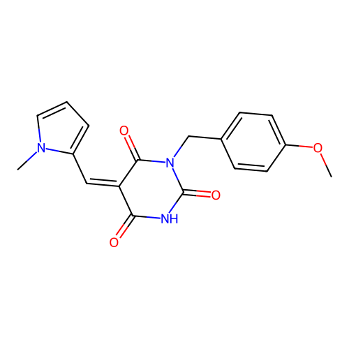 (Z)-1-(4-methoxybenzyl)-5-((1-methyl-1H-pyrrol-2-yl)methylene)pyrimidine-2,4,6(1H,3H,5H)-trione structure