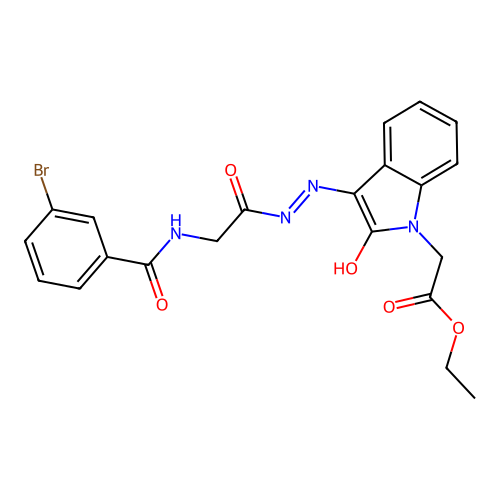 (Z)-ethyl 2-(3-(2-(2-(3-bromobenzamido)acetyl)hydrazono)-2-oxoindolin-1-yl)acetate structure