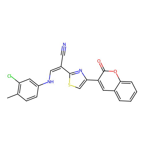 (2Z)-3-[(3-chloro-4-methylphenyl)amino]-2-[4-(2-oxo-2H-chromen-3-yl)-1,3-thiazol-2-yl]prop-2-enenitrile structure