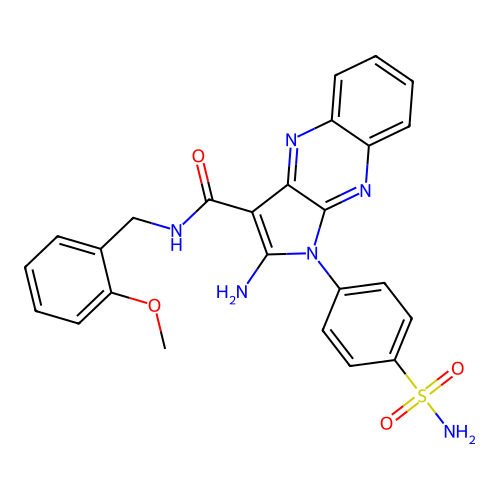 2-amino-N-(2-methoxybenzyl)-1-(4-sulfamoylphenyl)-1H-pyrrolo[2,3-b]quinoxaline-3-carboxamide structure
