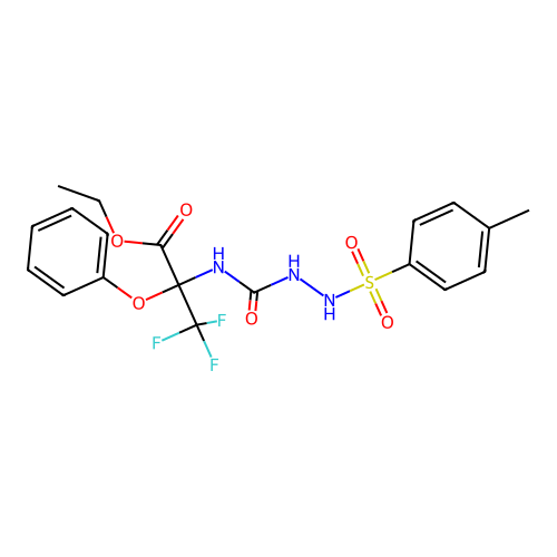 Ethyl 3,3,3-trifluoro-2-phenoxy-2-(2-tosylhydrazinecarboxamido)propanoate structure