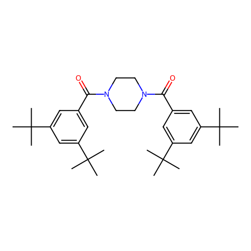 Piperazine-1,4-diylbis((3,5-di-tert-butylphenyl)methanone) structure