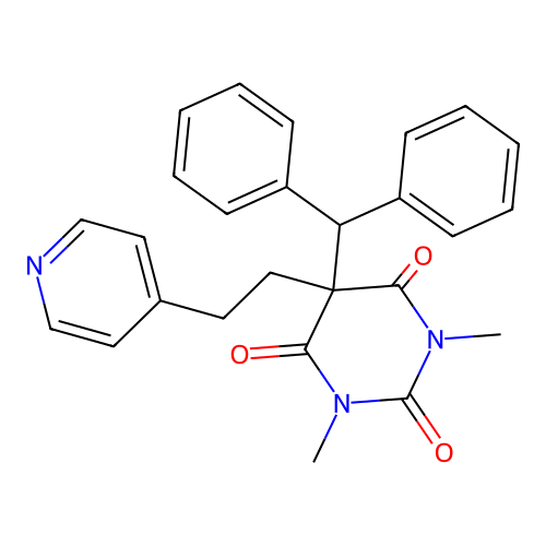 5-benzhydryl-1,3-dimethyl-5-(2-pyridin-4-ylethyl)-1,3-diazinane-2,4,6-trione structure