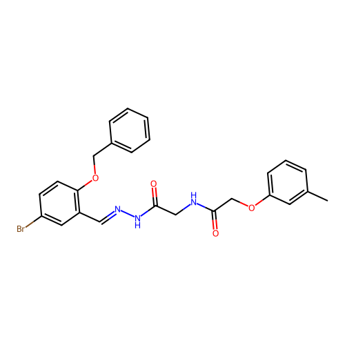 N-[1-(2-Benzyloxy-5-bromo-phenyl)-meth-(E)-ylidene-hydrazinocarbonylmethyl]-2-m-tolyloxy-acetamide structure