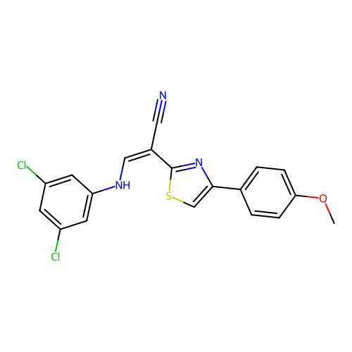 (Z)-3-((3,5-dichlorophenyl)amino)-2-(4-(4-methoxyphenyl)thiazol-2-yl)acrylonitrile structure
