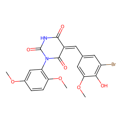 (5Z)-5-(3-bromo-4-hydroxy-5-methoxybenzylidene)-3-(2,5-dimethoxyphenyl)-6-hydroxypyrimidine-2,4(3H,5H)-dione structure