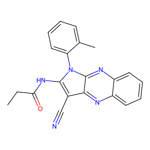 N-[3-cyano-1-(2-methylphenyl)pyrrolo[3,2-b]quinoxalin-2-yl]propanamide structure