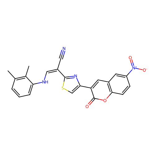 (2Z)-3-[(2,3-dimethylphenyl)amino]-2-[4-(6-nitro-2-oxo-2H-chromen-3-yl)-1,3-thiazol-2-yl]prop-2-enenitrile structure